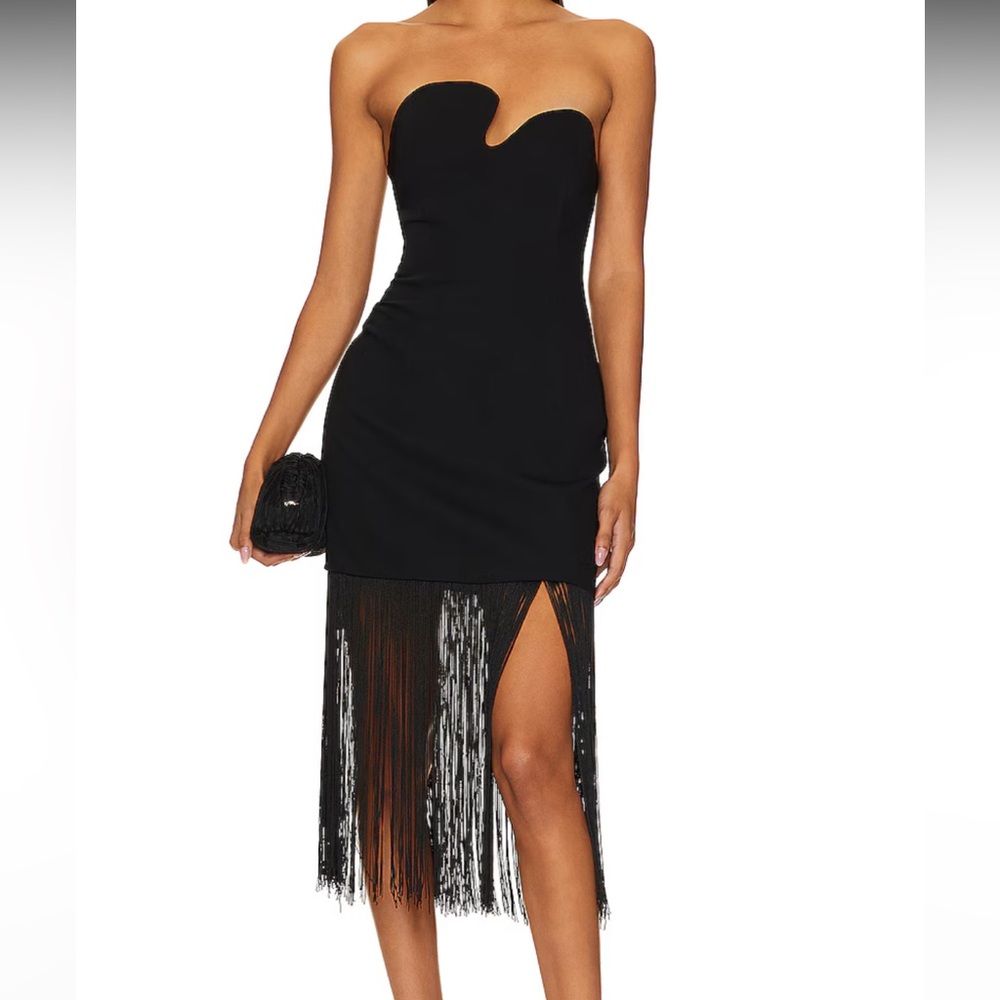 Amanda Uprichard Puzzle Strapless Dress with Fringe